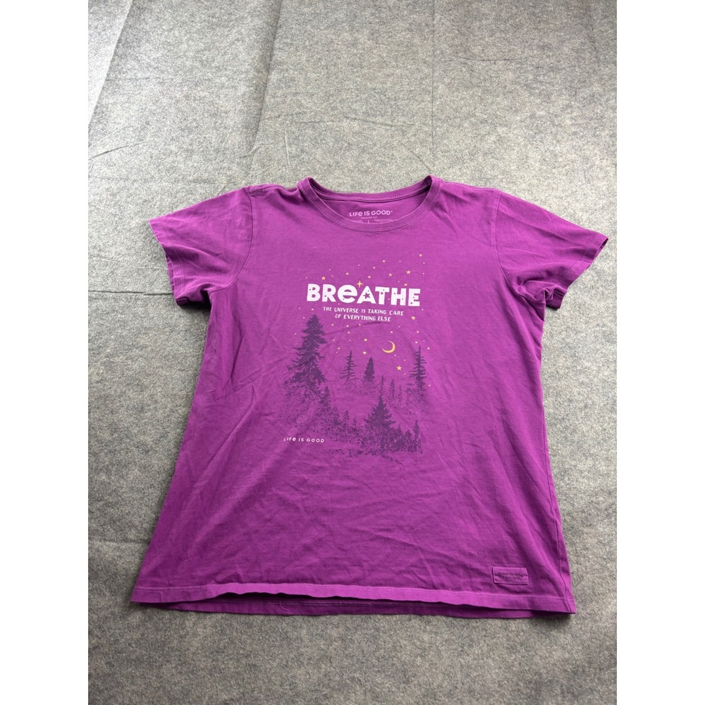 Life Is Good Womens L Breathe Forest Graphic Crusher Tee Purple Short Sleeve